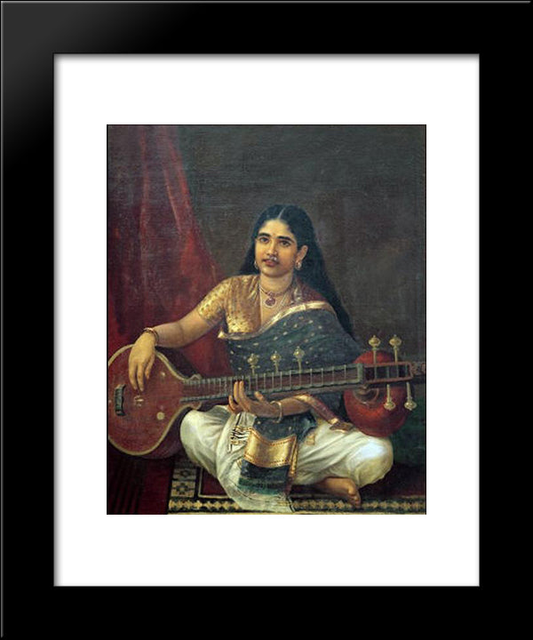 Woman With Veena 20x24 Black Modern Wood Framed Art Print Poster by Ravi Varma, Raja