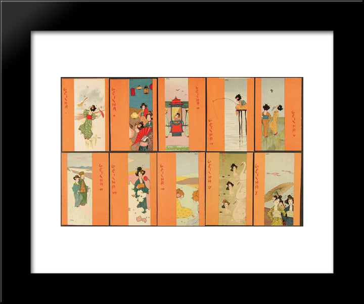 Geisha, Orange 20x24 Black Modern Wood Framed Art Print Poster by Kirchner, Raphael