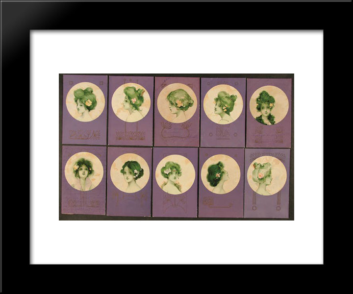 Girls Faces In A Circle On Violet 20x24 Black Modern Wood Framed Art Print Poster by Kirchner, Raphael