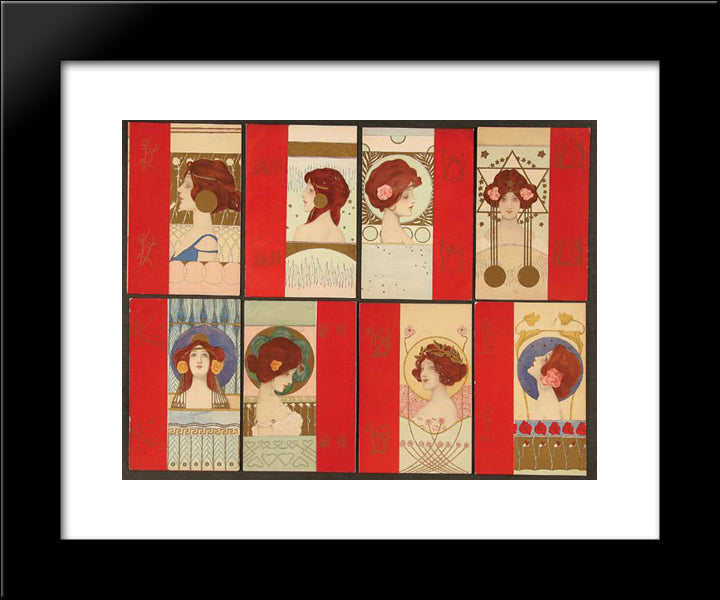 Girls Faces With Red Border 20x24 Black Modern Wood Framed Art Print Poster by Kirchner, Raphael
