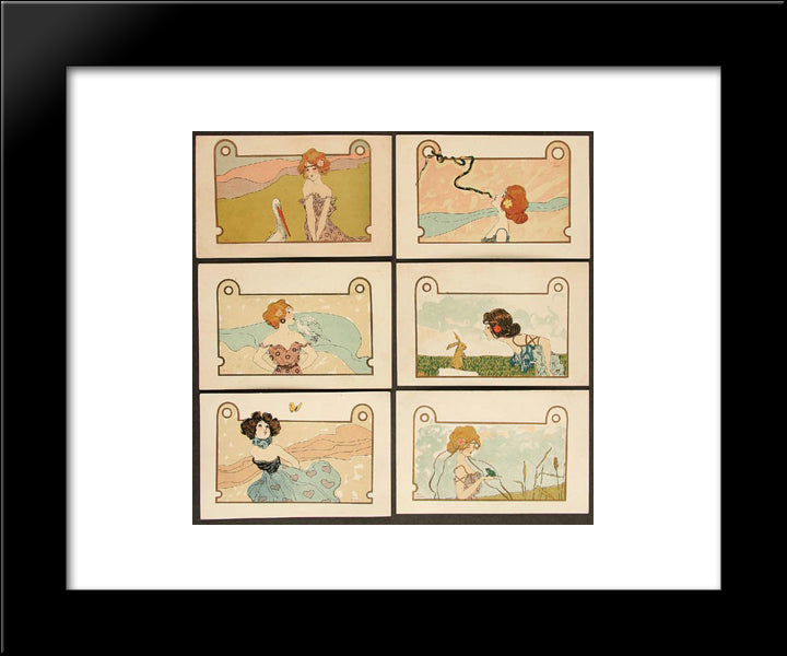 Girls With Animals 20x24 Black Modern Wood Framed Art Print Poster by Kirchner, Raphael