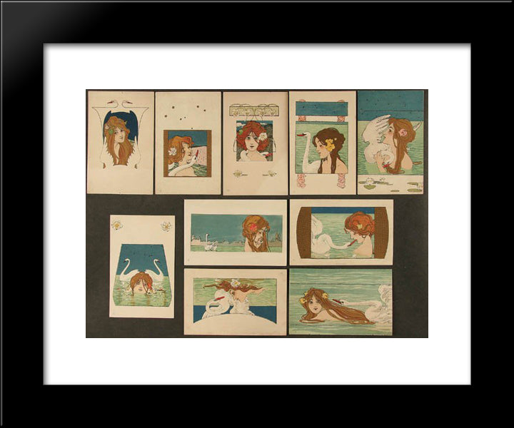 Leda And The Swan 20x24 Black Modern Wood Framed Art Print Poster by Kirchner, Raphael