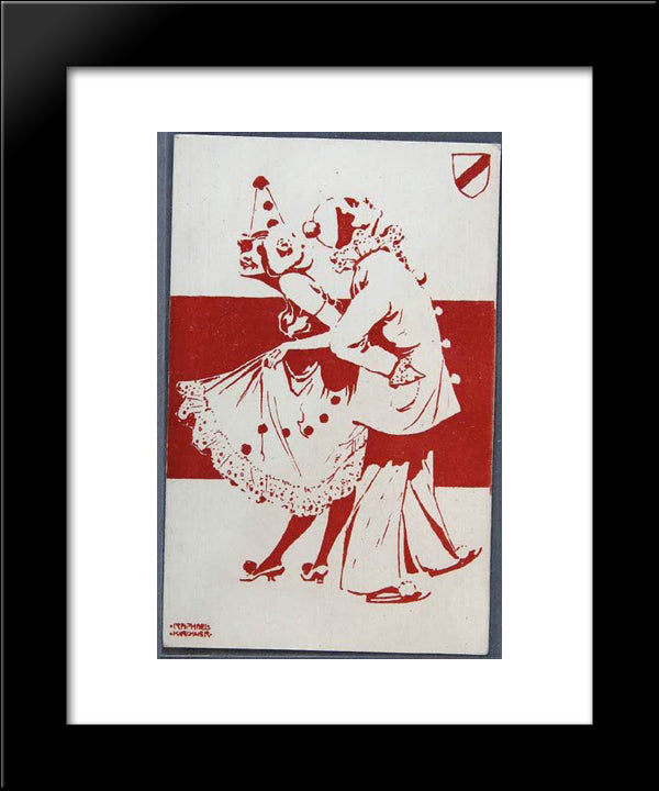 Red And White Figures And Small Shield 20x24 Black Modern Wood Framed Art Print Poster by Kirchner, Raphael
