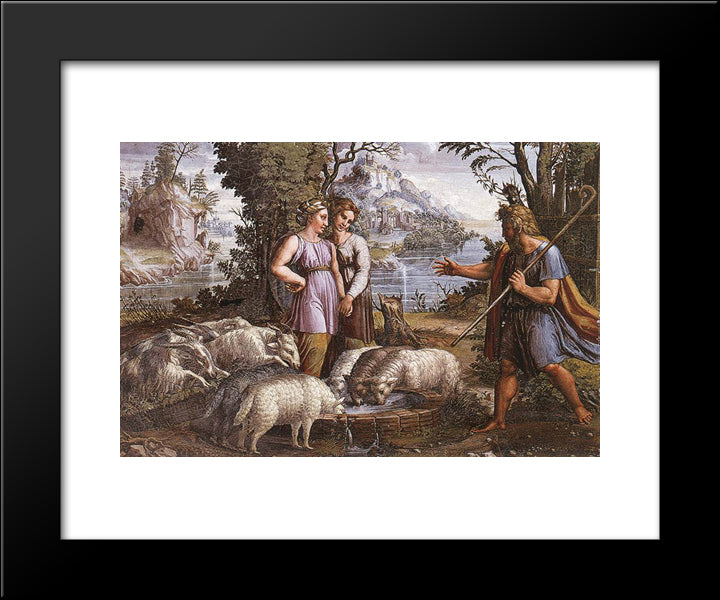Jacob'S Encounter With Rachel 20x24 Black Modern Wood Framed Art Print Poster by Raphael