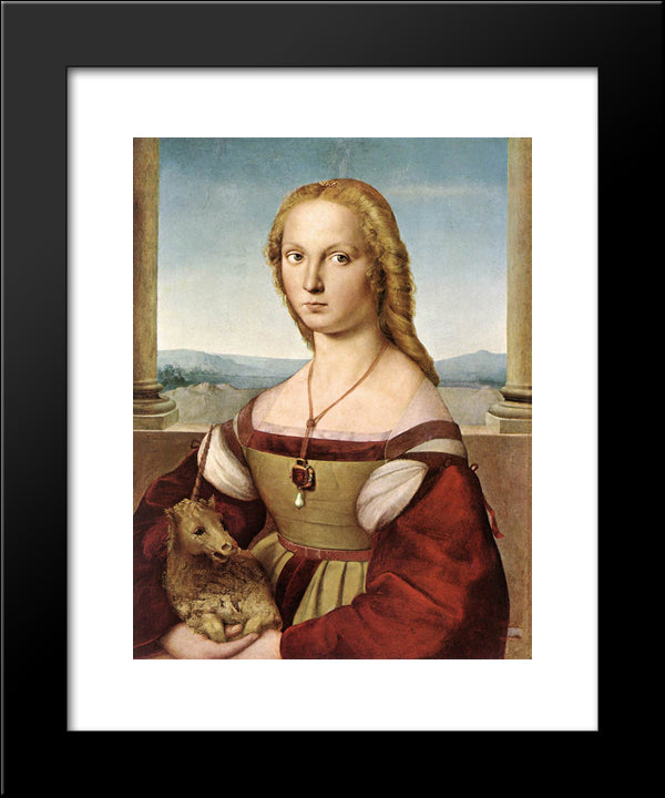 Portrait Of A Lady With A Unicorn 20x24 Black Modern Wood Framed Art Print Poster by Raphael