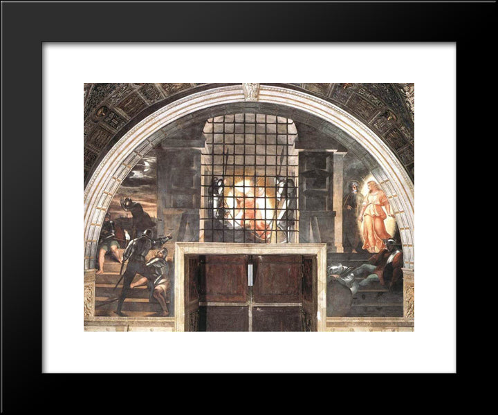 The Liberation Of St. Peter, In The Stanza D'Eliodoro 20x24 Black Modern Wood Framed Art Print Poster by Raphael