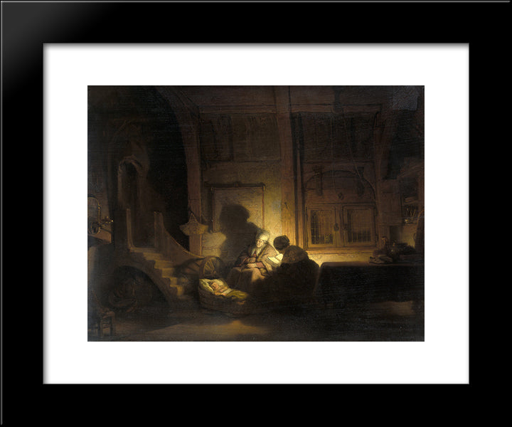 The Holy Family Night 20x24 Black Modern Wood Framed Art Print Poster by Rembrandt