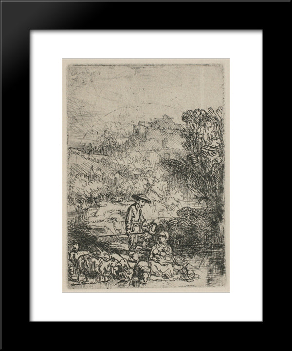 The Shepards In The Woods 20x24 Black Modern Wood Framed Art Print Poster by Rembrandt