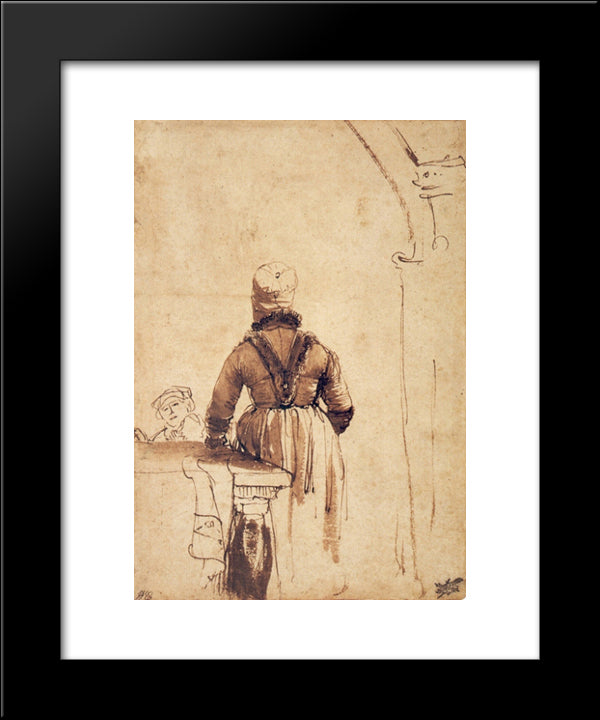 Woman Wearing A Costume Of Northern Holland 20x24 Black Modern Wood Framed Art Print Poster by Rembrandt