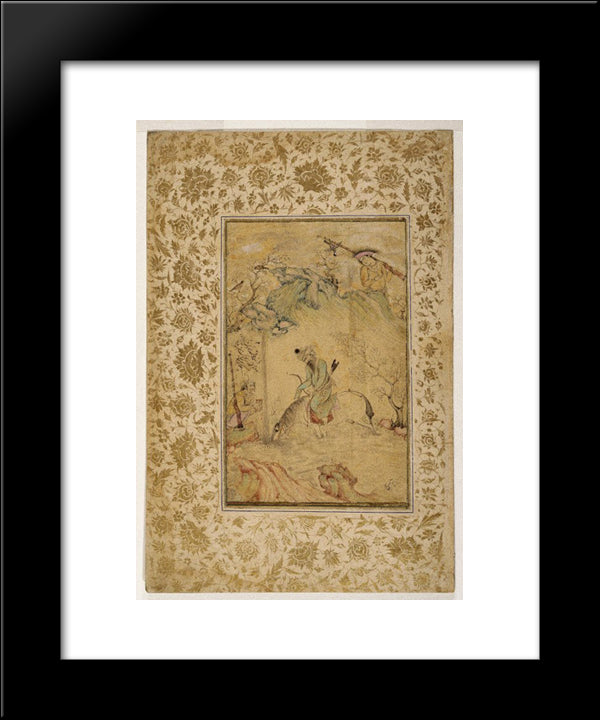 Hunters At A Stream 20x24 Black Modern Wood Framed Art Print Poster by Abbasi, Reza