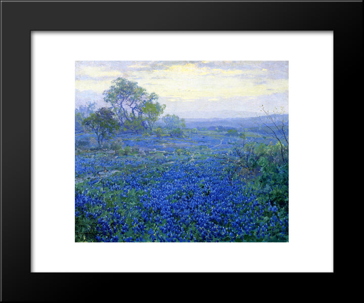 A Cloudy Day, Bluebonnets Near San Antonio, Texas 20x24 Black Modern Wood Framed Art Print Poster by Onderdonk, Robert Julian