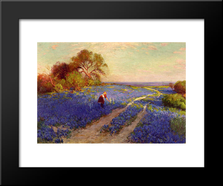 Bluebonnet Scene With A Girl 20x24 Black Modern Wood Framed Art Print Poster by Onderdonk, Robert Julian