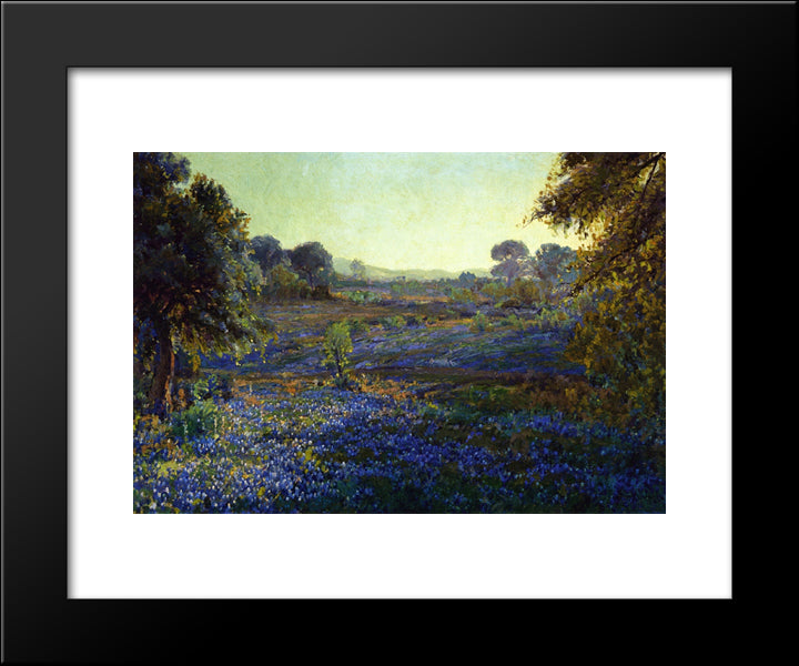 Bluebonnets At Late Afternoon, Near La Grange 20x24 Black Modern Wood Framed Art Print Poster by Onderdonk, Robert Julian