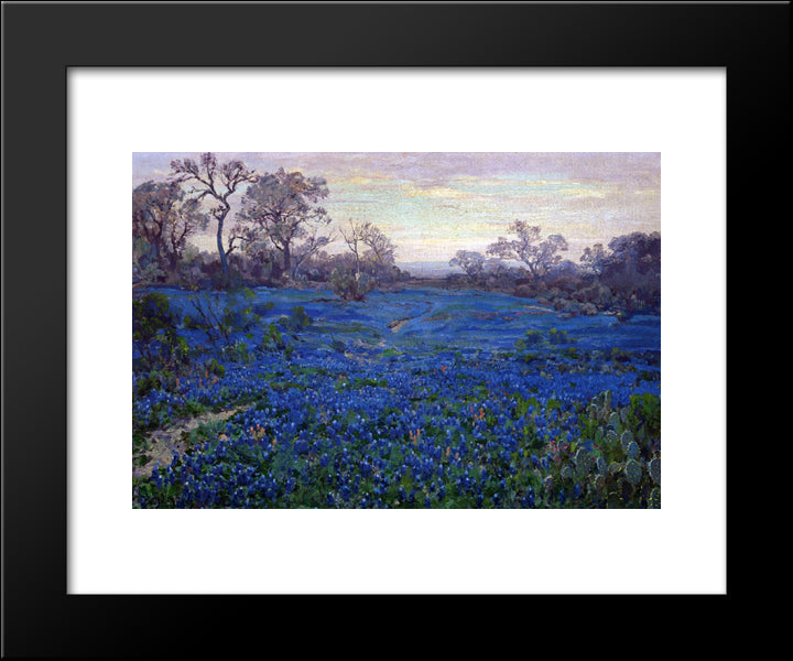 Bluebonnets At Twilight, Near San Antonio 20x24 Black Modern Wood Framed Art Print Poster by Onderdonk, Robert Julian