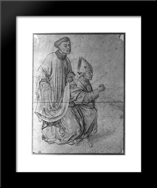 Bishop Kneeling, In Profile, Swinging A Censer, Accompanied By A Clerk 20x24 Black Modern Wood Framed Art Print Poster by van der Weyden, Rogier