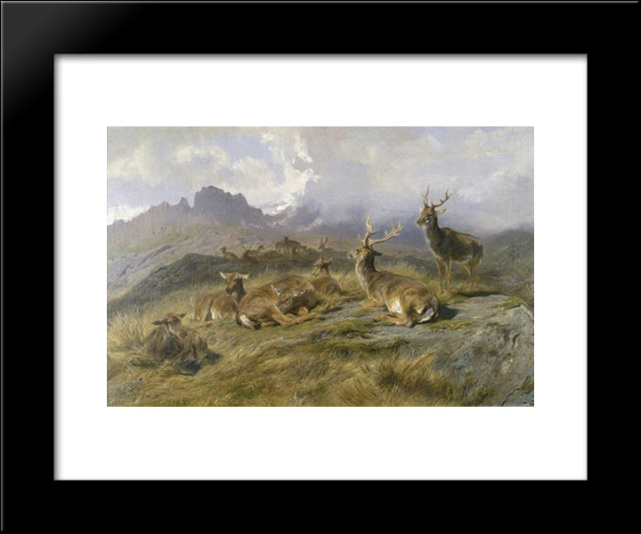 Landscape With Deer 20x24 Black Modern Wood Framed Art Print Poster by Bonheur, Rosa