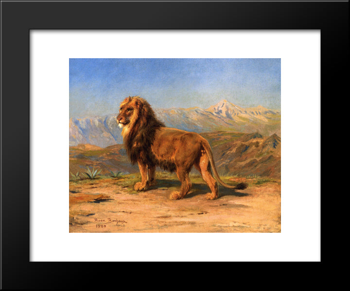 Lion In A Mountainous Landscape 20x24 Black Modern Wood Framed Art Print Poster by Bonheur, Rosa
