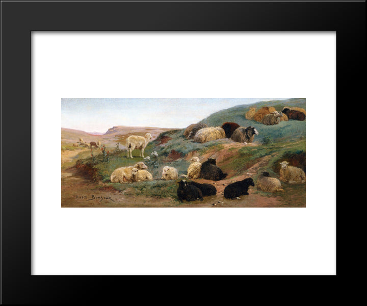 Sheep In A Mountainous Landscape 20x24 Black Modern Wood Framed Art Print Poster by Bonheur, Rosa