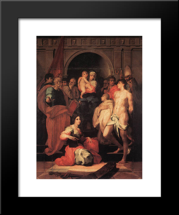 Madonna Enthroned And Ten Saints 20x24 Black Modern Wood Framed Art Print Poster by Fiorentino, Rosso
