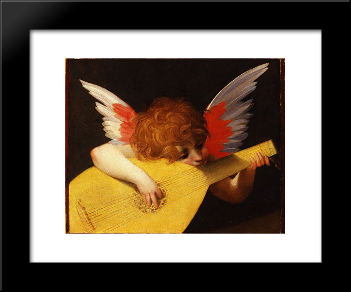Playing Putto (Musician Angel) 20x24 Black Modern Wood Framed Art Print Poster by Fiorentino, Rosso