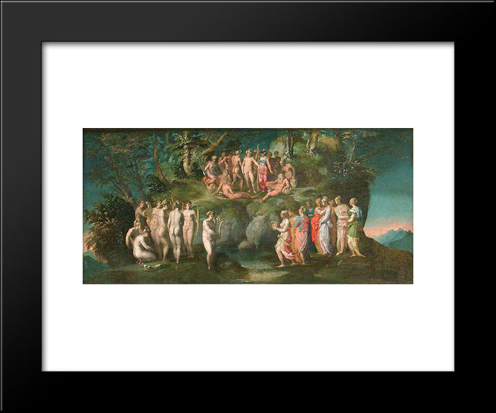 The Challenge Of The Pierides 20x24 Black Modern Wood Framed Art Print Poster by Fiorentino, Rosso
