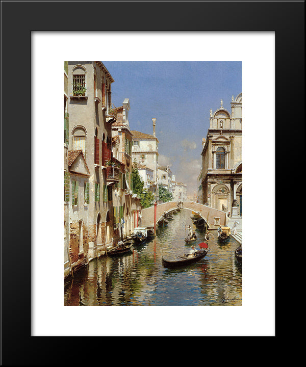 A Venetian Canal With The Scuola Grande Di San Marco And Campo San Giovanni E Paolo, Venice 20x24 Black Modern Wood Framed Art Print Poster by Santoro, Rubens
