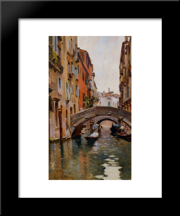 Gondola On A Venetian Canal 20x24 Black Modern Wood Framed Art Print Poster by Santoro, Rubens
