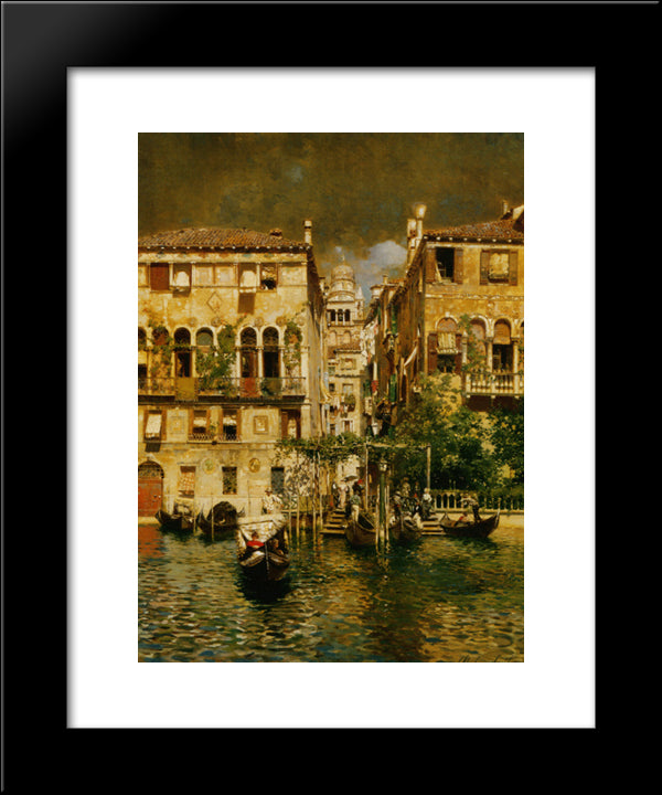 Leaving A Residence On The Grand Canal 20x24 Black Modern Wood Framed Art Print Poster by Santoro, Rubens