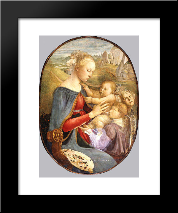Madonna And Child With Two Angels 20x24 Black Modern Wood Framed Art Print Poster by Botticelli, Sandro
