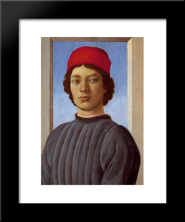 Portrait Of A Young Man With Red Cap 20x24 Black Modern Wood Framed Art Print Poster by Botticelli, Sandro