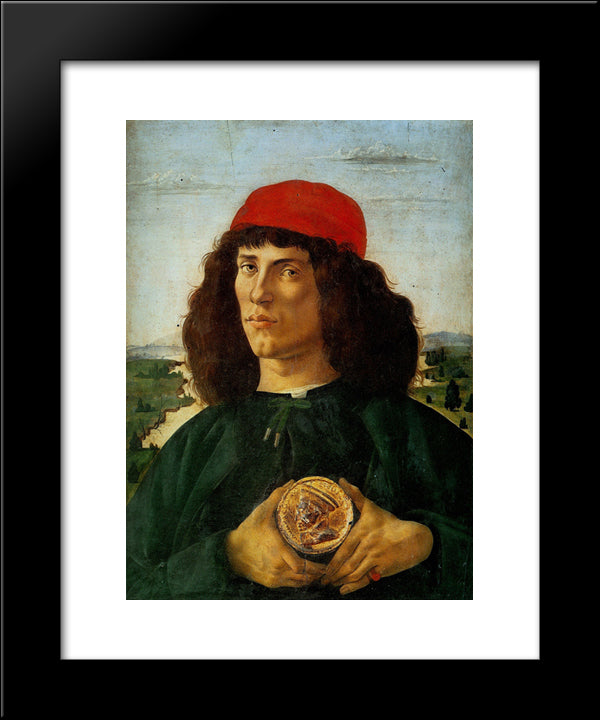 Portrait Of A Man With The Medal Of Cosimo 20x24 Black Modern Wood Framed Art Print Poster by Botticelli, Sandro