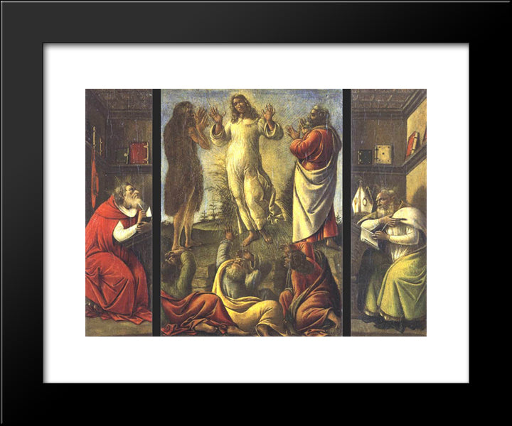 Transfiguration, St Jerome, St Augustine 20x24 Black Modern Wood Framed Art Print Poster by Botticelli, Sandro