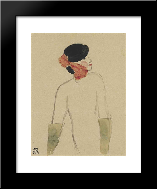 Lady With Gloves 20x24 Black Modern Wood Framed Art Print Poster by Sanyu