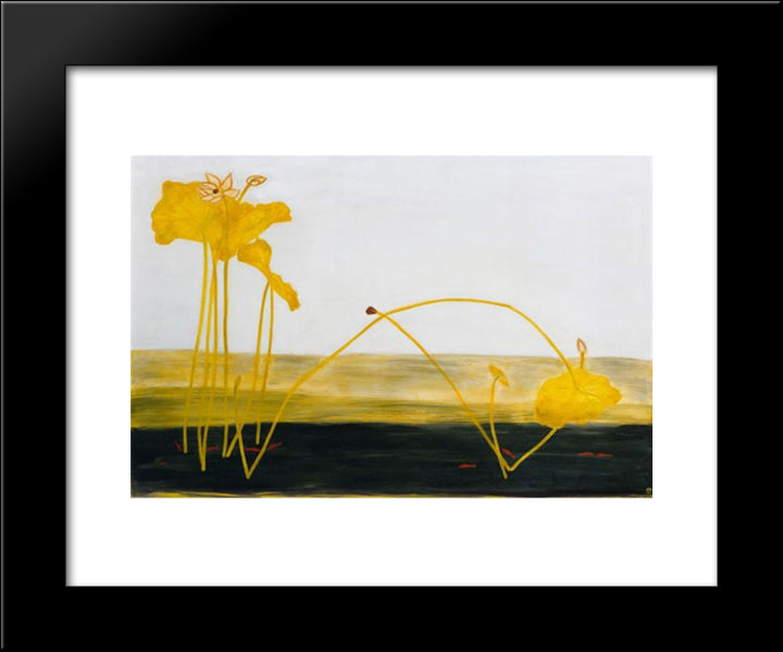 Lotus And Red Fish 20x24 Black Modern Wood Framed Art Print Poster by Sanyu