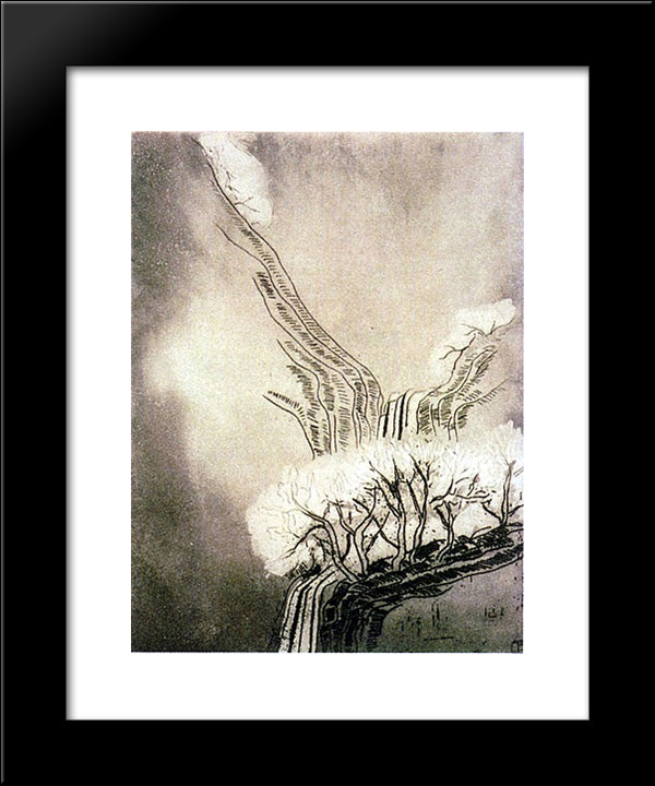 Plum Blossoms 20x24 Black Modern Wood Framed Art Print Poster by Sanyu