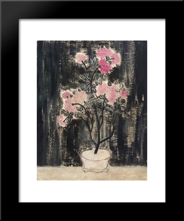 Pot De Chrysanthemes Roses 20x24 Black Modern Wood Framed Art Print Poster by Sanyu