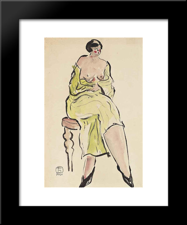 Seated Lady In Green 20x24 Black Modern Wood Framed Art Print Poster by Sanyu