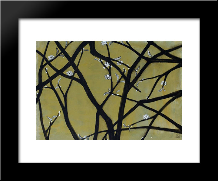 White Plum Blossoms 20x24 Black Modern Wood Framed Art Print Poster by Sanyu