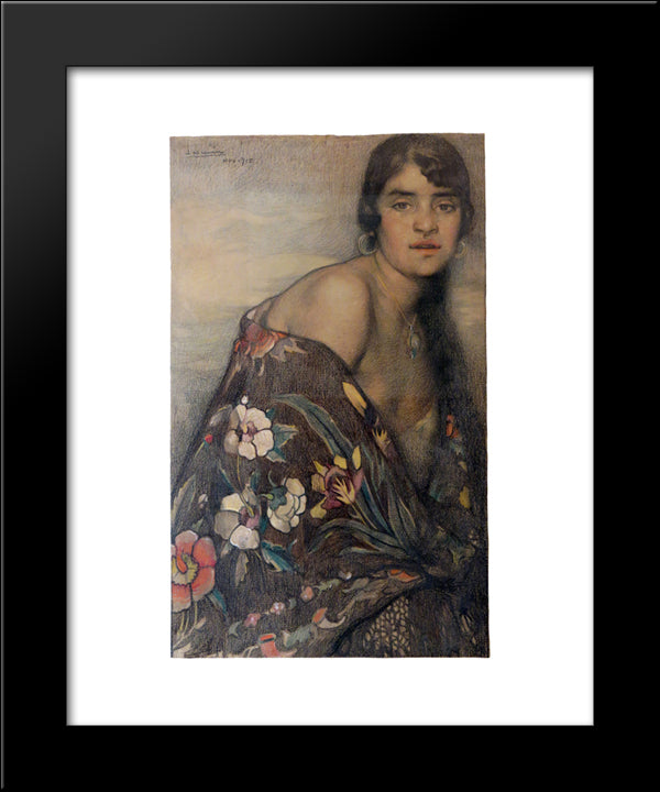 La Criolla Del Manton 20x24 Black Modern Wood Framed Art Print Poster by Herran, Saturnino