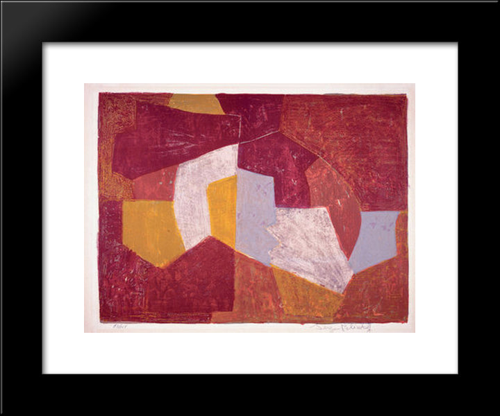 Composition Carmin, Brune, Jaune Et Grise 20x24 Black Modern Wood Framed Art Print Poster by Poliakoff, Serge