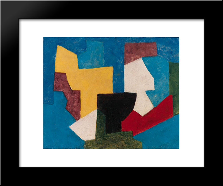 Composition Multicolore A Dominante Bleue 20x24 Black Modern Wood Framed Art Print Poster by Poliakoff, Serge