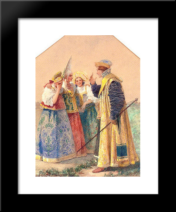 Flirting Boyar 20x24 Black Modern Wood Framed Art Print Poster by Solomko, Sergey