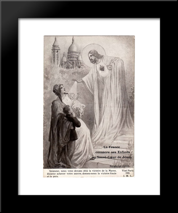 France Blesses His Children Before The Sacred Heart Of Jesus 20x24 Black Modern Wood Framed Art Print Poster by Solomko, Sergey