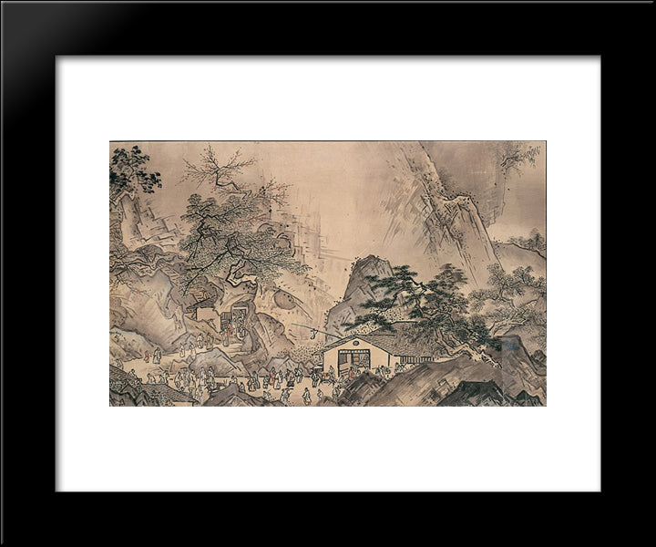 Landscape Of Four Seasons (Spring) 20x24 Black Modern Wood Framed Art Print Poster by Toyo, Sesshu