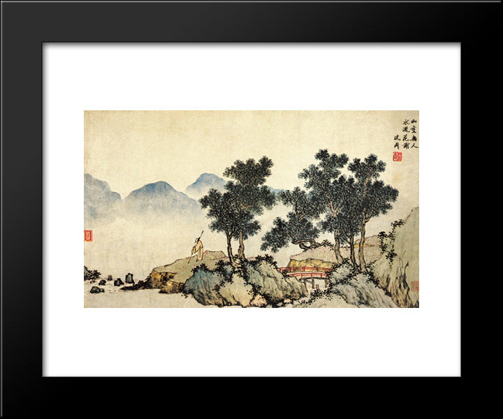 Falling Flowers 20x24 Black Modern Wood Framed Art Print Poster by Zhou, Shen