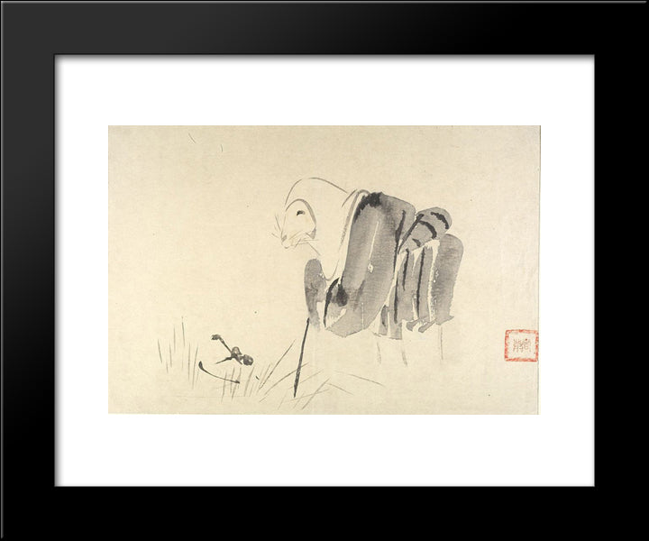 A Mouse As A Monk 20x24 Black Modern Wood Framed Art Print Poster by Zeshin, Shibata