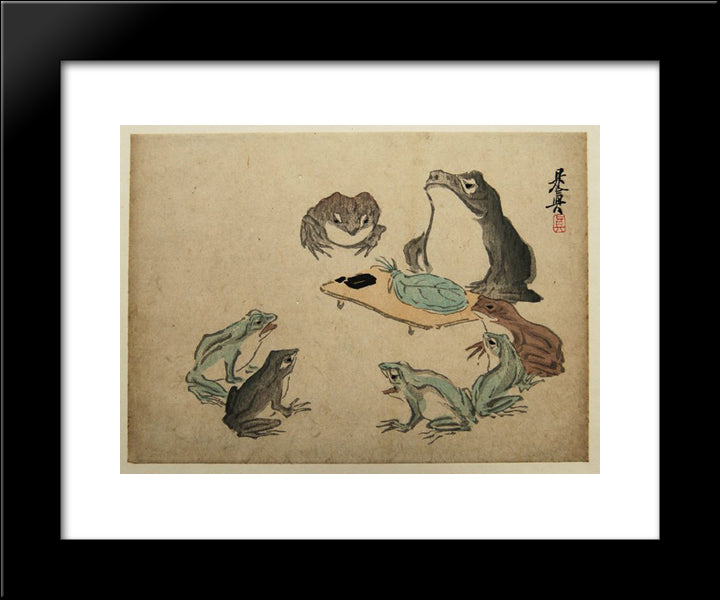 Frogs 20x24 Black Modern Wood Framed Art Print Poster by Zeshin, Shibata