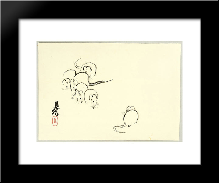 White Rats 20x24 Black Modern Wood Framed Art Print Poster by Zeshin, Shibata