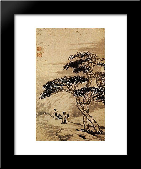 Conversation At The Edge Of The Void 20x24 Black Modern Wood Framed Art Print Poster by Shitao