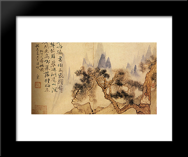 In Meditation, At The Foot Of The Mountains Impossible 20x24 Black Modern Wood Framed Art Print Poster by Shitao